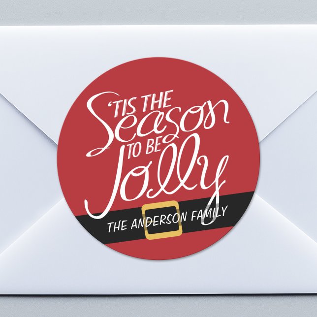 Santa Suite Buckle with Tis the Season Classic Round Sticker (Custom Sticker for Party Favors or Envelopes)