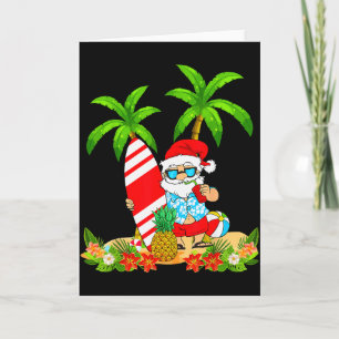 Santa Summer Surfing Christmas In July Beach Vacat Card