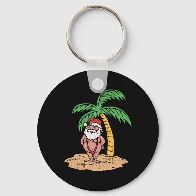 Santa Summer Swimsuit Funny Christmas In July Beac Keychain (Front)