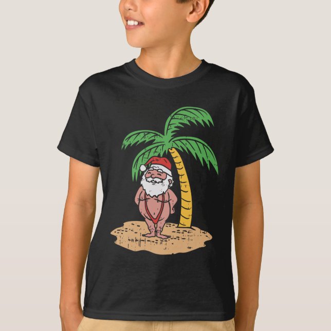 Santa Summer Swimsuit Funny Christmas In July Beac T-Shirt (Front)