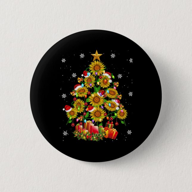 Santa Sunflower Christmas Tree Xmas Lights Santa S Button (Front)