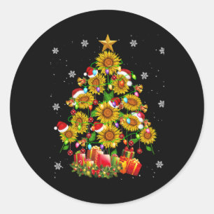 Santa Sunflower Christmas Tree Xmas Lights Santa S Classic Round Sticker