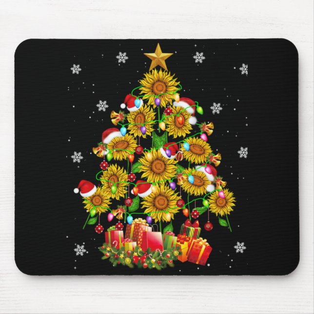 Santa Sunflower Christmas Tree Xmas Lights Santa S Mouse Pad (Front)