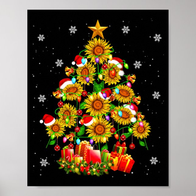 Santa Sunflower Christmas Tree Xmas Lights Santa S Poster (Front)