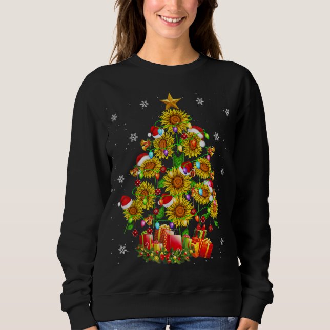 Santa Sunflower Christmas Tree Xmas Lights Santa S Sweatshirt (Front)