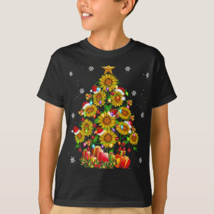 Santa Sunflower Christmas Tree Xmas Lights Santa S T-Shirt