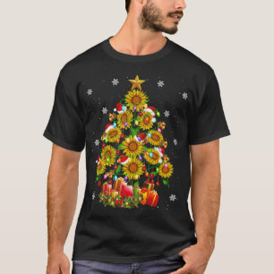 Santa Sunflower Christmas Tree Xmas Lights Santa S T-Shirt