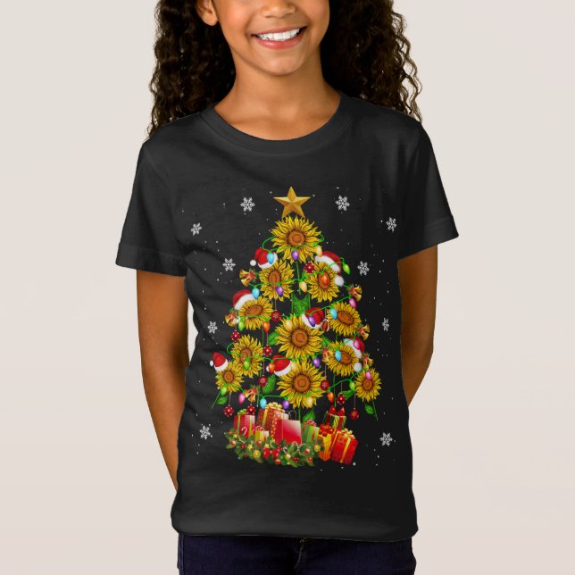 Santa Sunflower Christmas Tree Xmas Lights Santa S T-Shirt (Front)