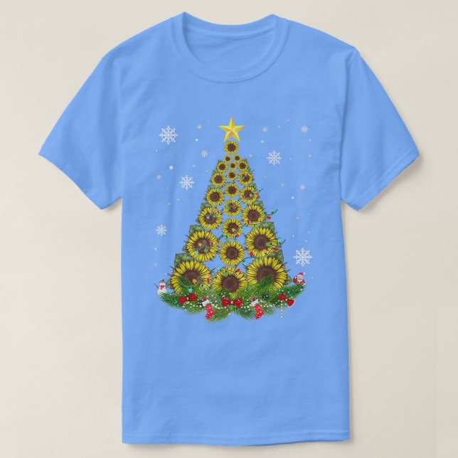 Santa Sunflower Christmas Tree Xmas Lights Santa S T-Shirt (Design Front)