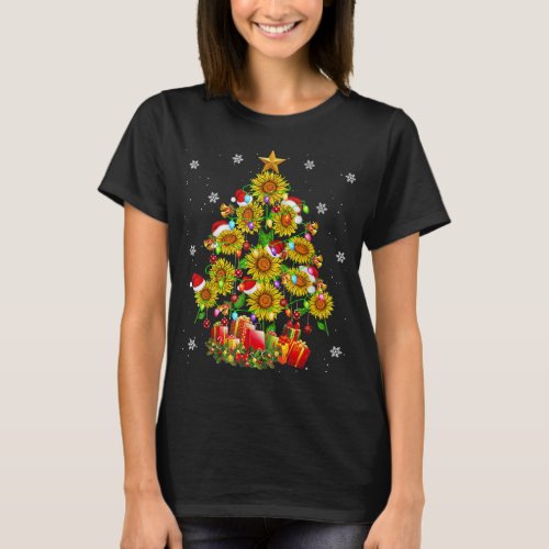 Santa Sunflower Christmas Tree Xmas Lights Santa S T_Shirt