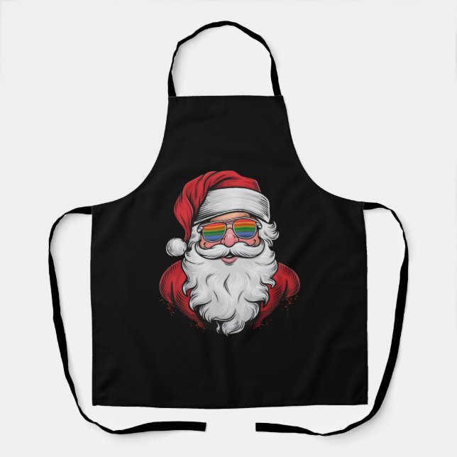 Santa Sunglasses Pride Christmas Pajama X-mas Gay Apron (Front)