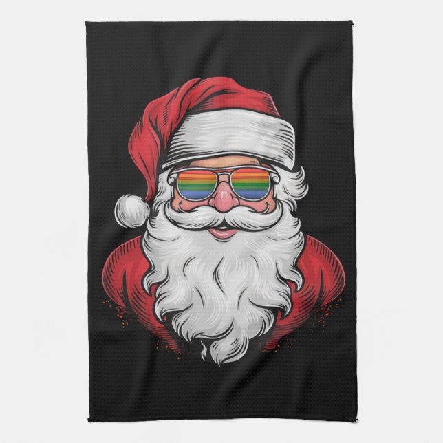 Santa Sunglasses Pride Christmas Pajama X-mas Gay Kitchen Towel (Vertical)