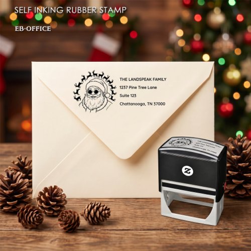 Santa Sunglasses Reindeer Christmas Return Address Self-inking Stamp