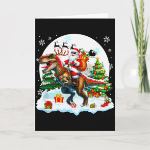 Santa Sungles Riding T-rex Reindeer Christmas Snow Card