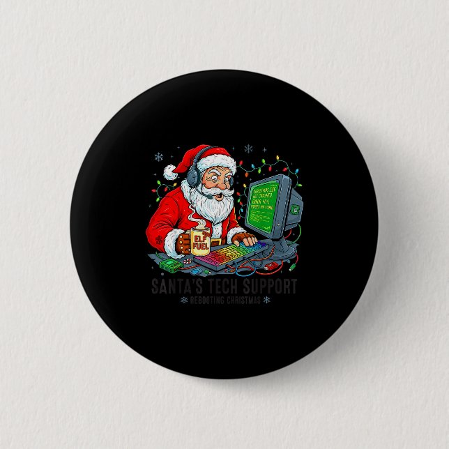 Santa Support Tech s Rebooting Humor Button (Front)