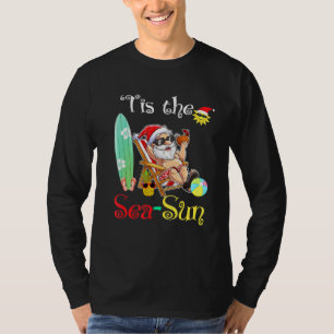 Santa Surf Flamingo Float Tis the Sea-Sun Christma T-Shirt