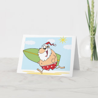 Santa-Surfer-On-The-Beach Holiday Card