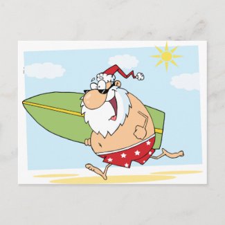 Santa-Surfer-On-The-Beach Holiday Postcard