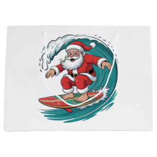 Santa Surfing Christmas Surf X-mas Festive Holiday Large Gift Bag