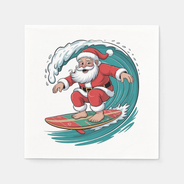 Santa Surfing Christmas Surf X-mas Festive Holiday Napkins (Front)