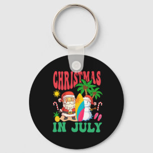 Santa Surfing Hawaiian Beach Christmas In July 202 Keychain