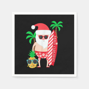 Santa Surfing Hawaiian Ugly Christmas In July Trop Napkins