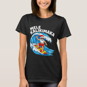Santa Surfing Mele Kalikimaka Hawaiian Christmas T-Shirt