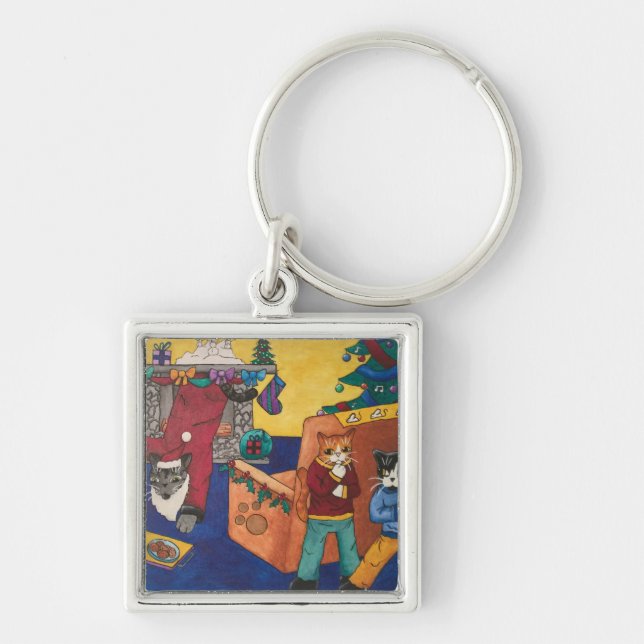 Santa Surprise Cats Keychain (Front)