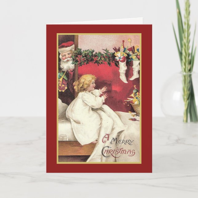 Santa Surprise Retro Christmas Card (Front)