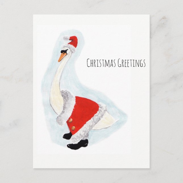Santa Swan: Christmas Greetings Holiday Postcard (Front)