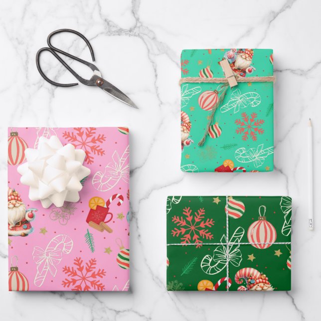 Santa & Sweet Holiday Pattern Gift Wrap Set (Front)