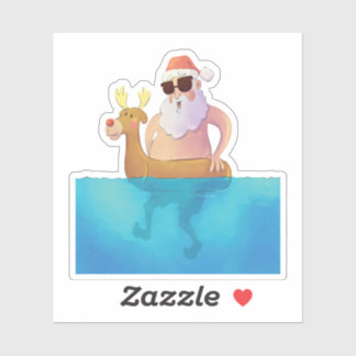 Santa swimming in the pool or ocean beach sticker
