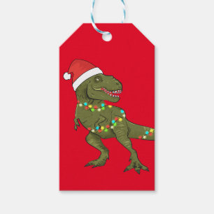 Santa T-Rex Dinosaur Christmas Xmas Gift Tag