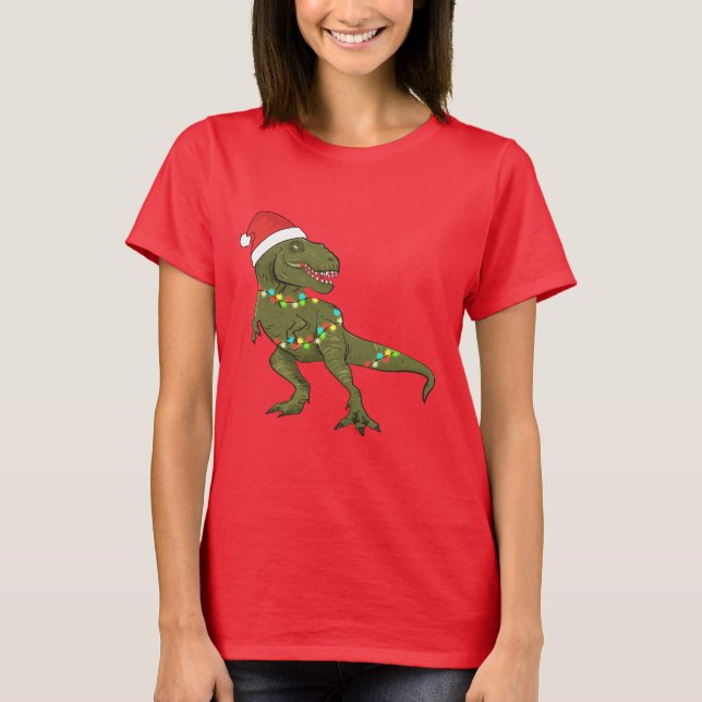 Santa T-Rex Dinosaur Christmas Xmas T-Shirt (Front)
