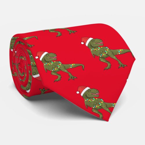 Santa T_Rex Dinosaur Christmas Xmas Tie