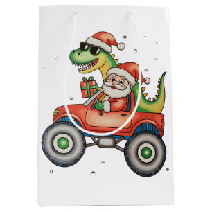 Santa T Rex Dinosaur Monster Truck Christmas Xmas Medium Gift Bag