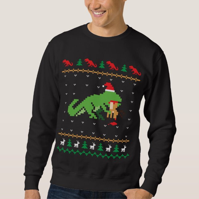 Santa T-Rex Eating Reindeer Dinosaur Ugly Christma Sweatshirt (Front)