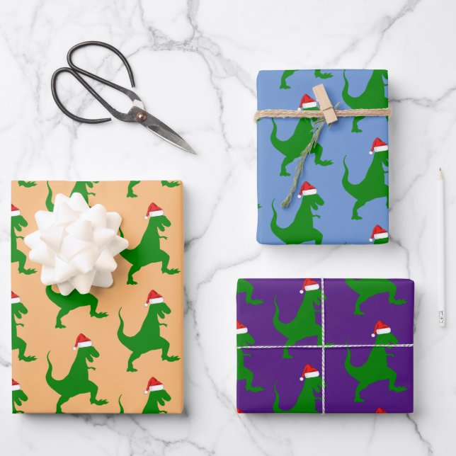 Santa T-Rex Wrapping Paper Sheets (Front)