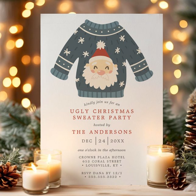 Santa Tacky Ugly Christmas Sweater Party Invitation (Creator Uploaded)