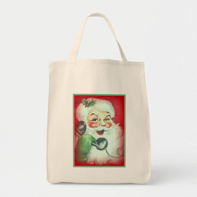Santa Talking on Telephone Canvas Christmas Tote Bag (Front)