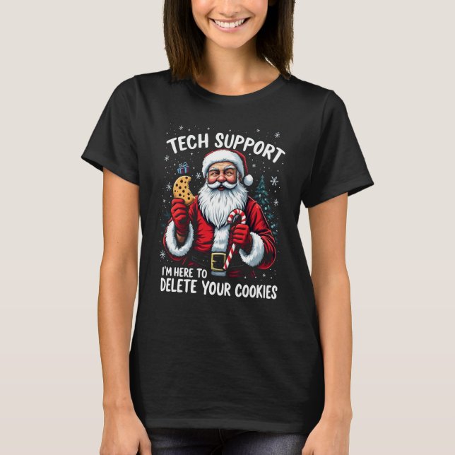 Santa Tech Support Christmas Humor T-Shirt (Front)