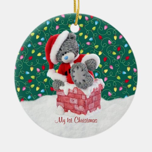 Santa Teddy Bear 1st Christmas Ornament