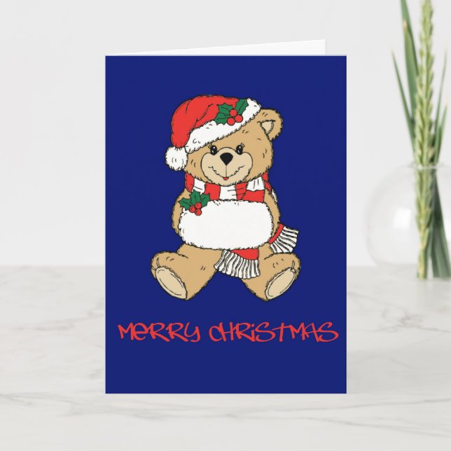 Santa Teddy Bear Christmas Card (Front)