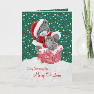 Santa Teddy Bear Granddaughter Christmas Card