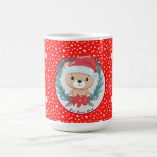 Santa Teddy Bear Red and White Star Christmas Coffee Mug