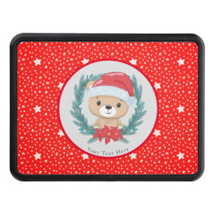 Santa Teddy Bear Red and White Stars Christmas  Hitch Cover