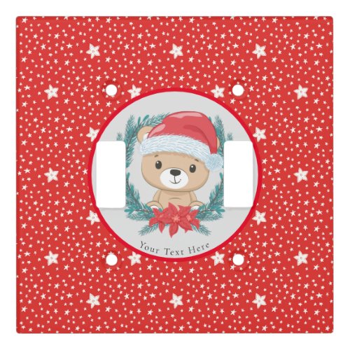 Santa Teddy Red and White Stars Merry Christmas  Light Switch Cover