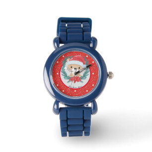 Santa Teddy Red and White Stars Merry Christmas Watch