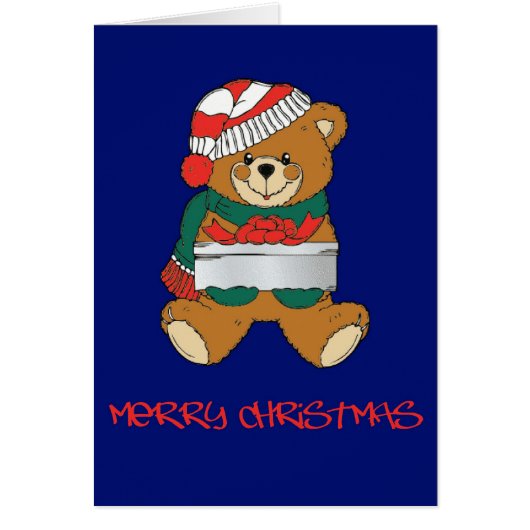 Santa Teddy With Present Christmas Card (Front)