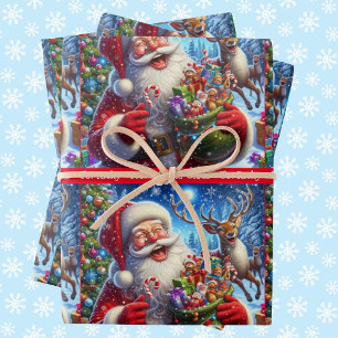 Santa Tells a Dad Joke add Child's Name 3 Wrapping Paper Sheets